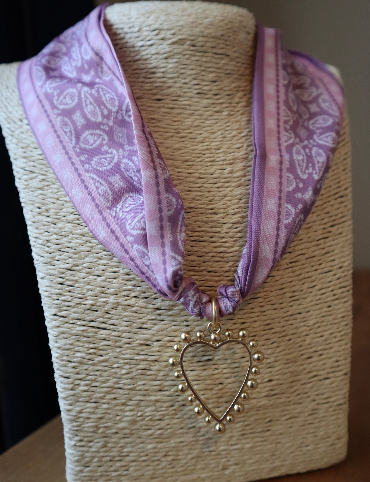 Pink Boho Scarf with Open Heart Charm