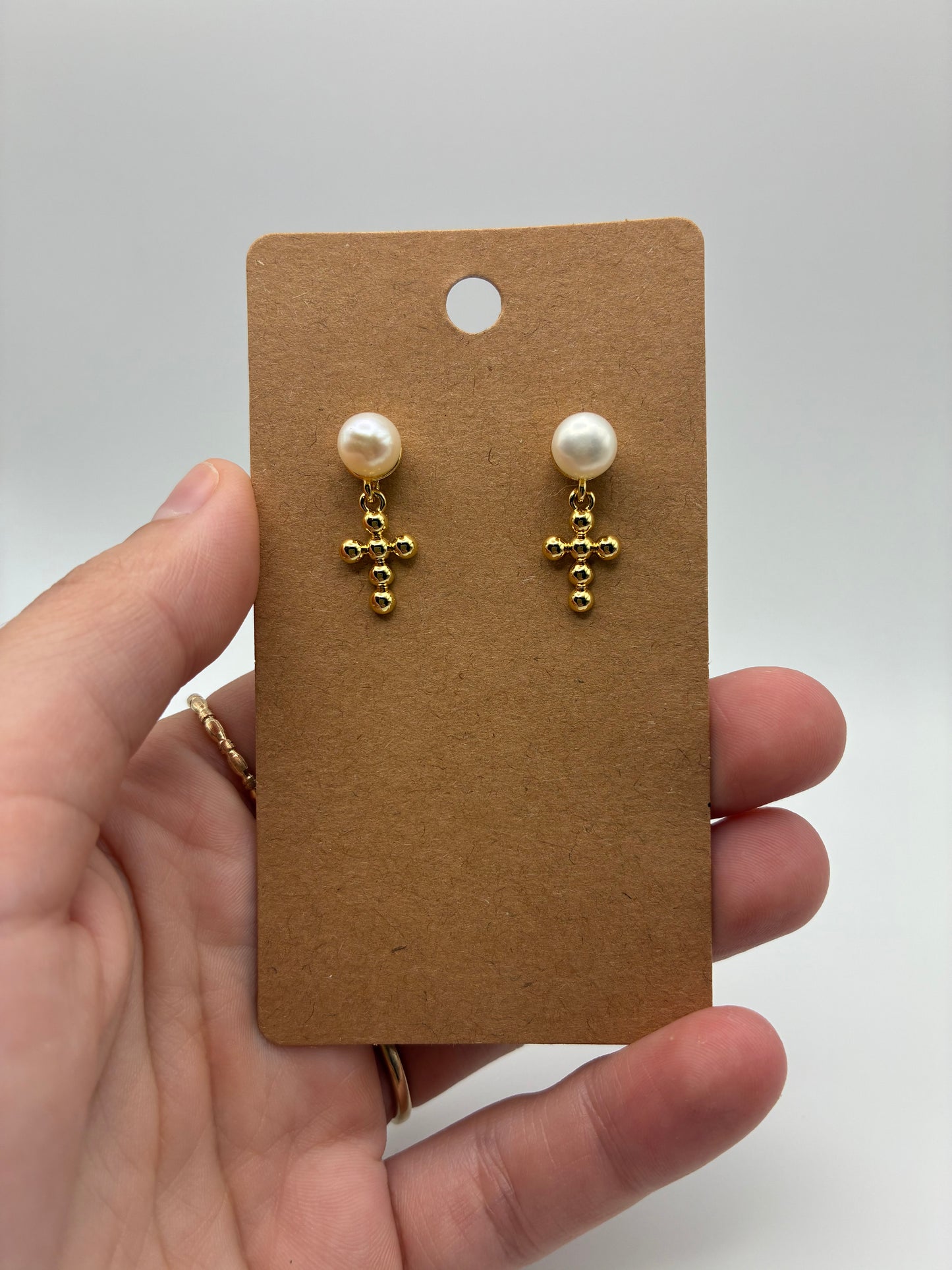 Pearl Posts with Gold Details