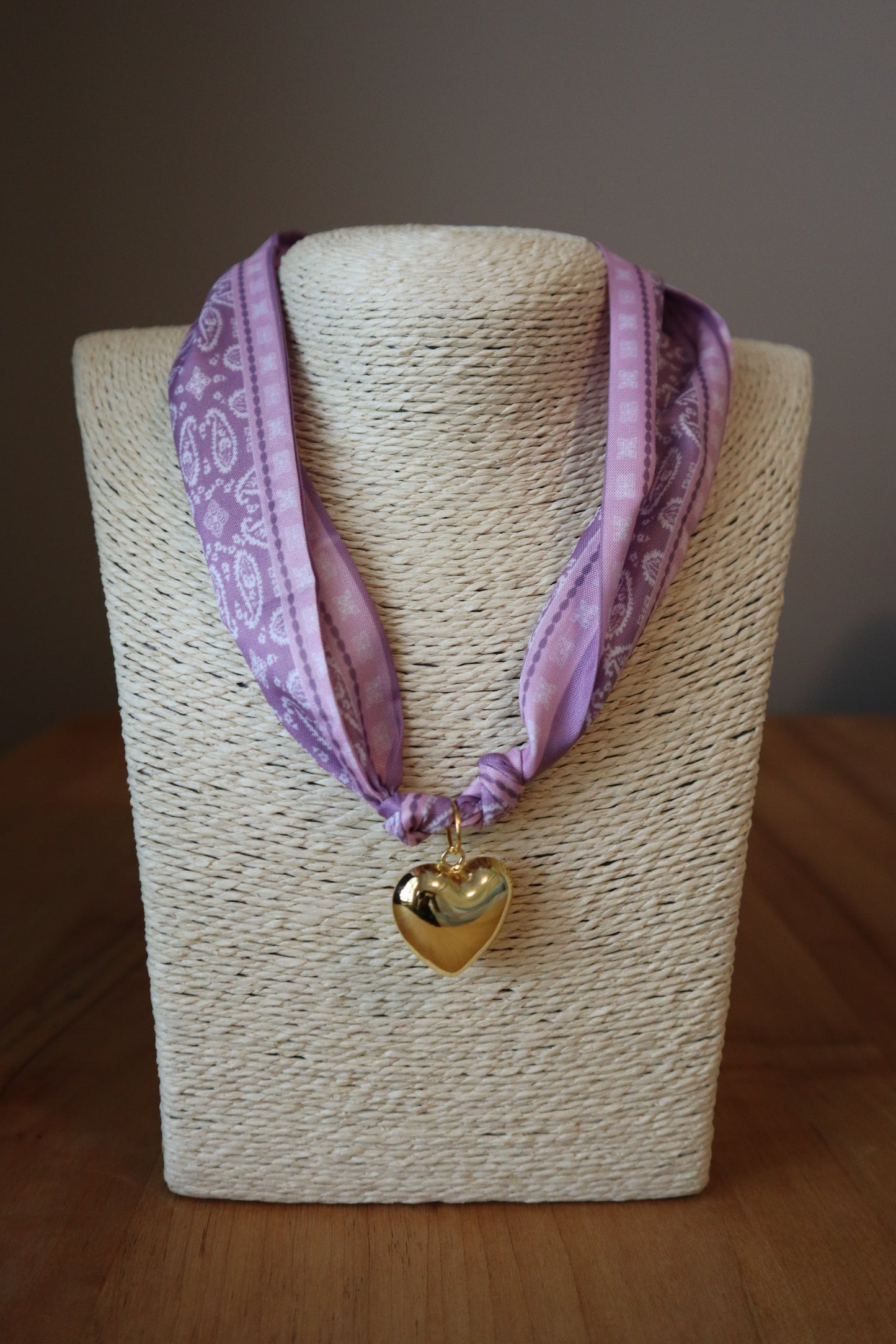 Pink Boho Scarf with Puffy Heart Charm