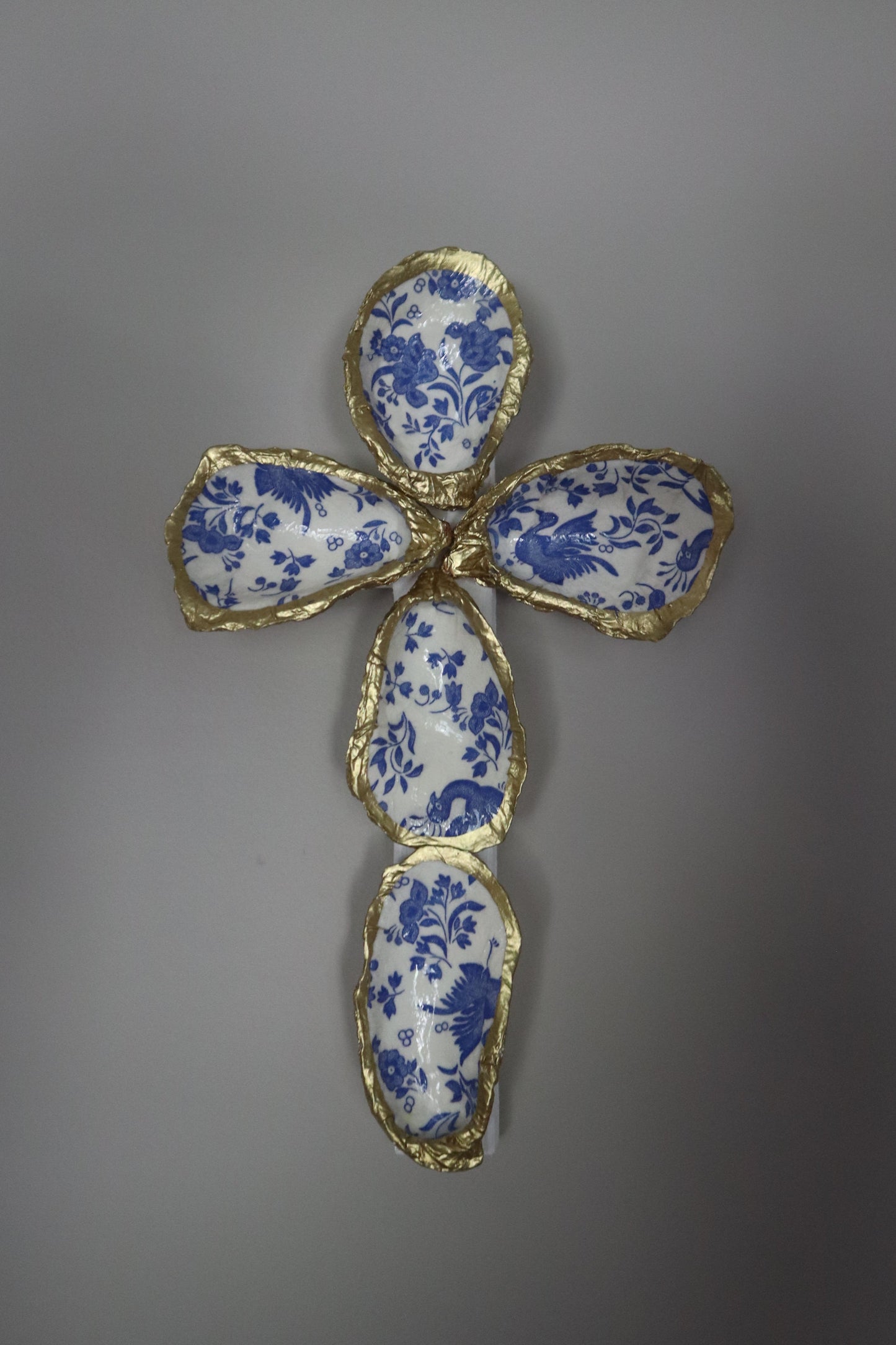 Oyster Cross Wall Art: Peacock Design