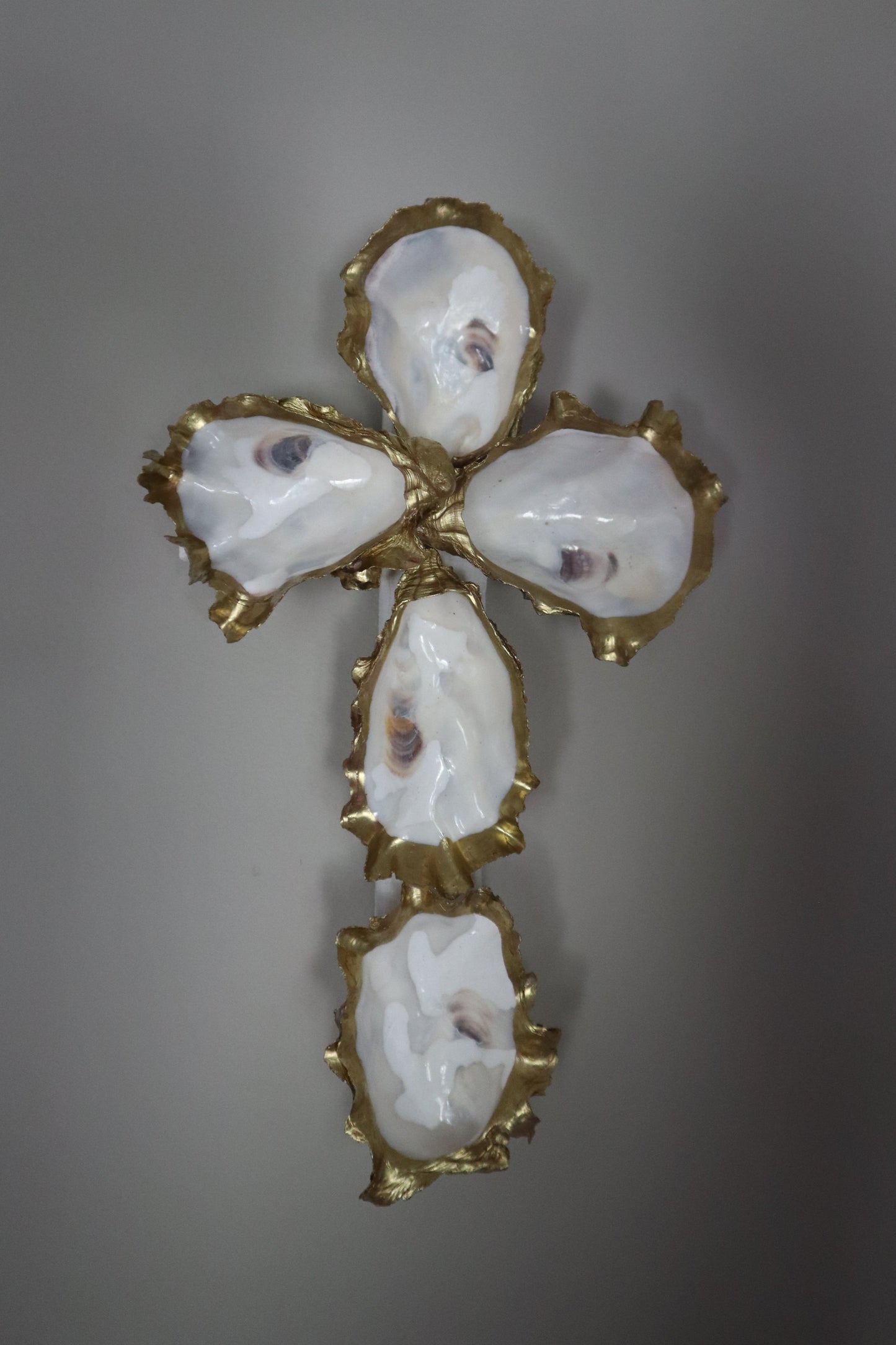Oyster Cross Wall Art: Gilded Gold Design