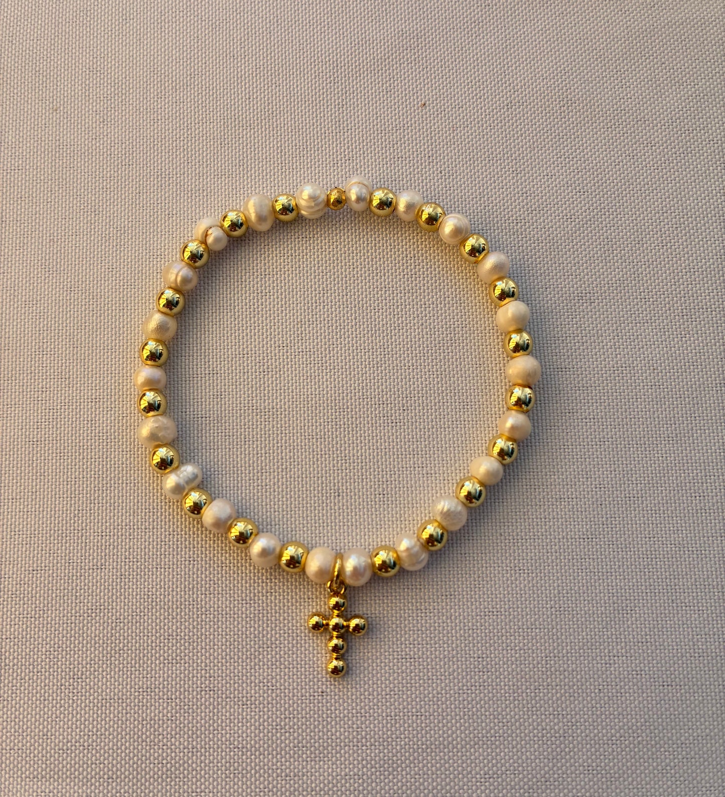 Pearl & Gold Bracelet with Cross Charm