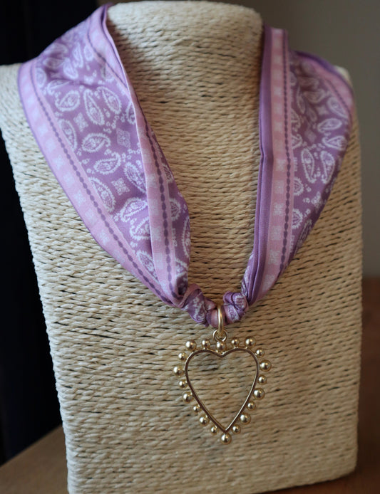 Pink Boho Scarf with Open Heart Charm