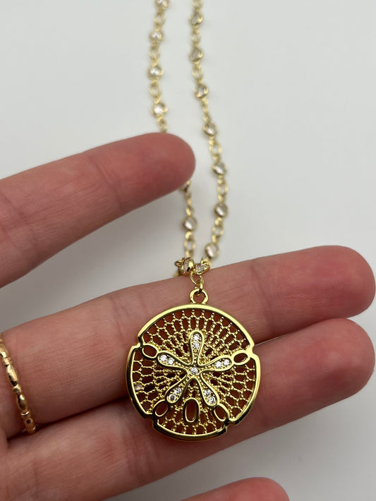 Sand Dollar Pendant on Dainty Chaim