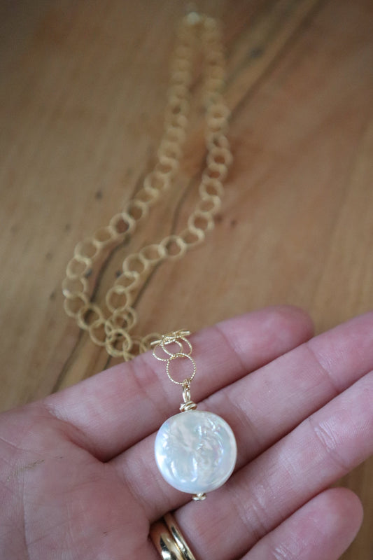 Coin Pearl Drop Necklace
