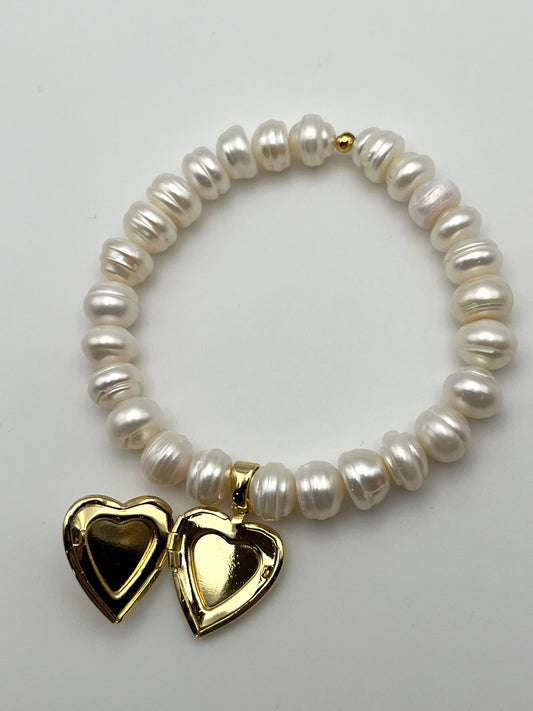 Heart Locket Pearl Bracelet