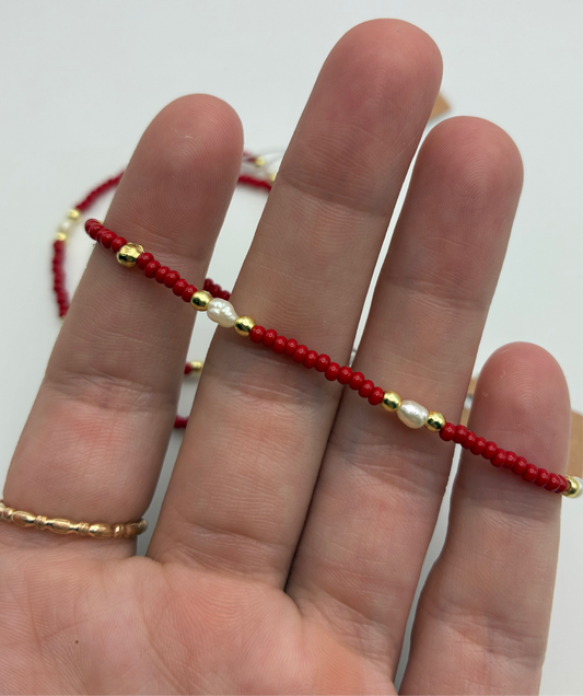 Red, Gold, & Pearl Bracelet
