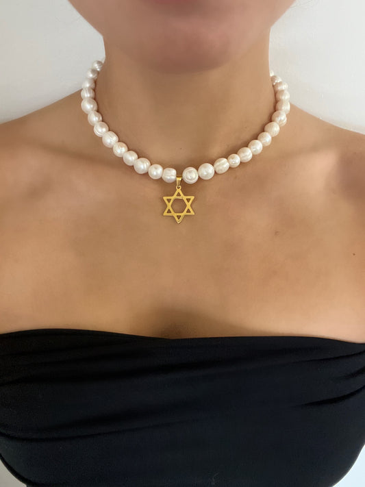 Star of David with Pearls Necklace