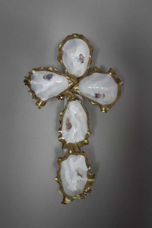 Oyster Cross Wall Art: Gilded Gold Design