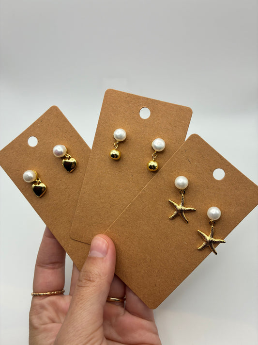 Pearl Posts with Gold Details