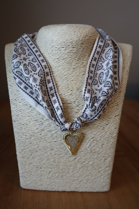 Boho Bandana Scarf with Sparkly Heart Charm