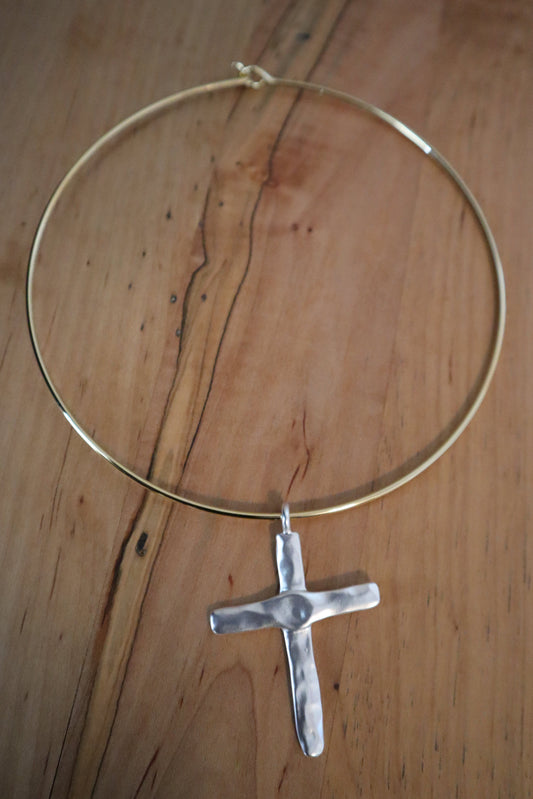 Cuff Choker with Large Cross Charm