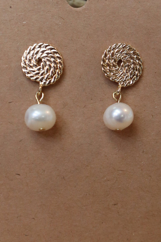 Spiral Earrings with Freshwater Pearls