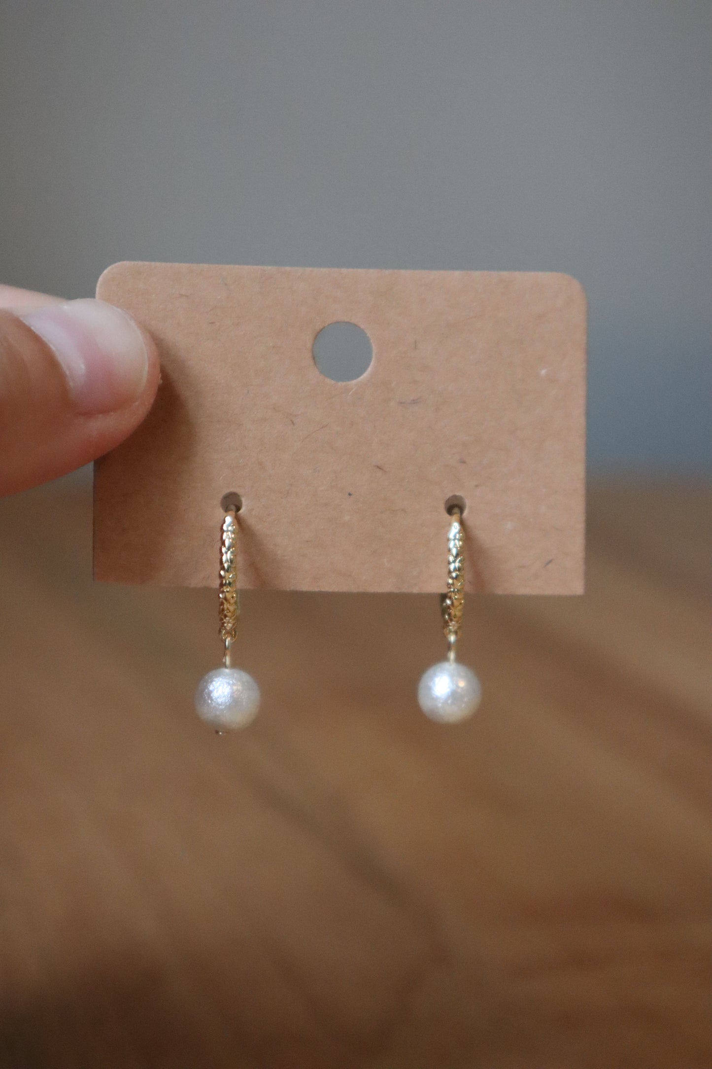 Textured Huggie Hoops with Crinkle Pearl