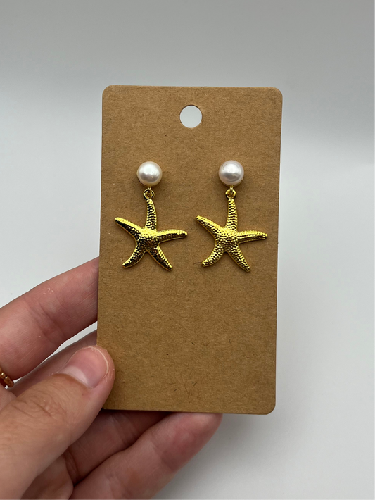 Starfish Earrings with Pearl Settings