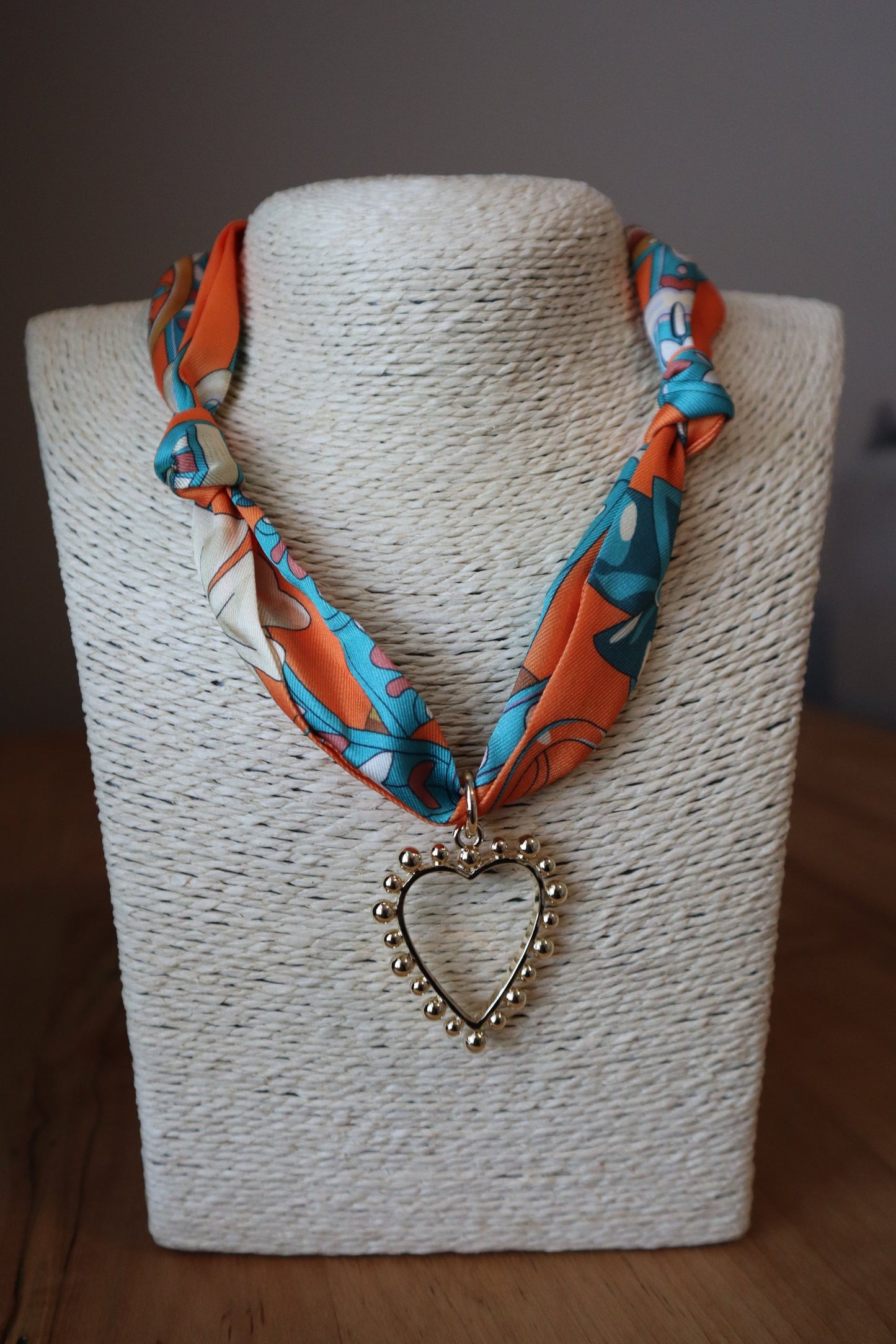 Retro Scarf with Gold Open Heart Charm