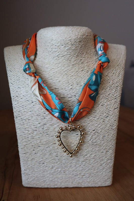 Retro Scarf with Gold Open Heart Charm