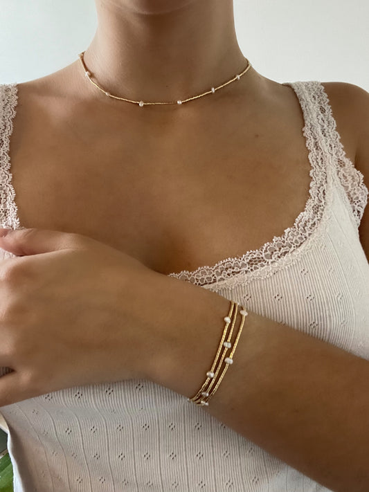Dainty Gold & Pearl Choker