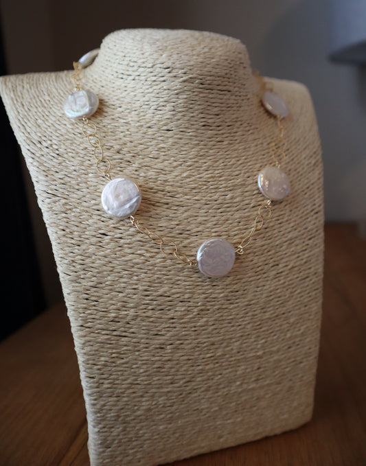 Coin Pearl & Gold Chain Necklace